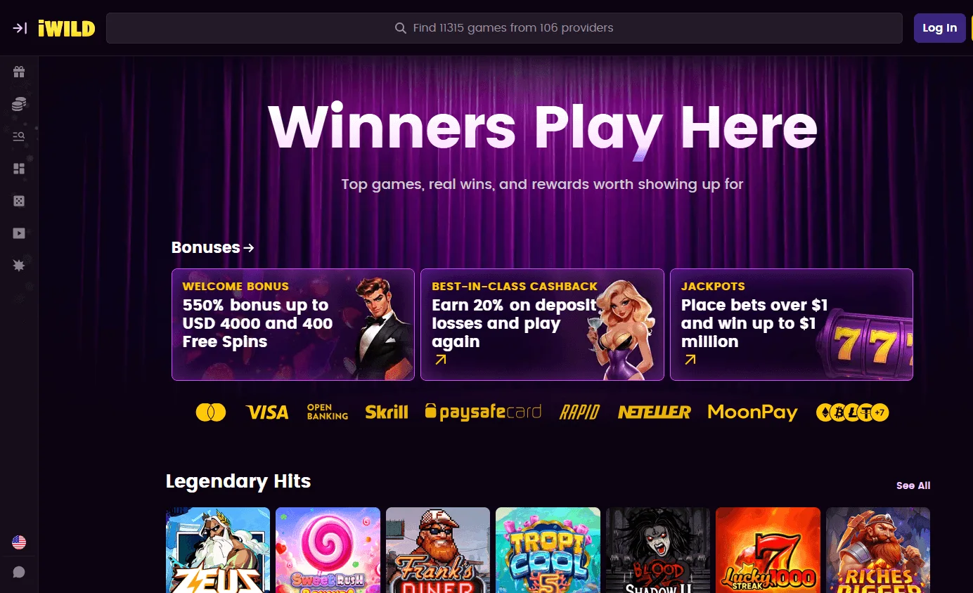iWild Casino home view on desktop
