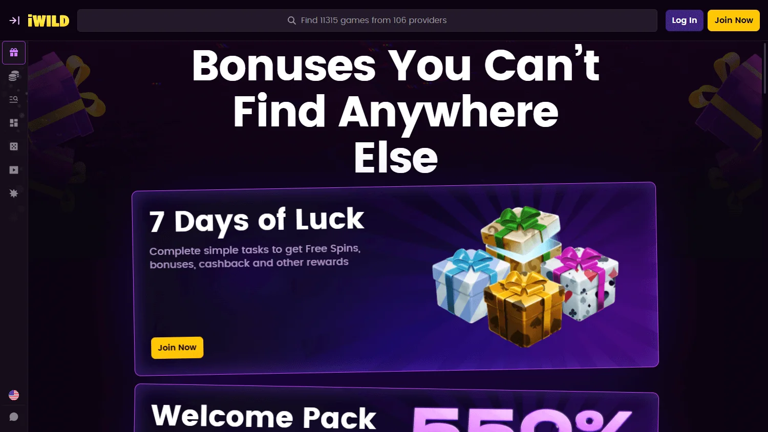 iWild Casino promotions view on desktop